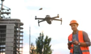 Survey drone operator at construction site - ALTA SURVEY Ohio Drone operator flying a survey drone at a construction site while capturing lidar data for project mapping