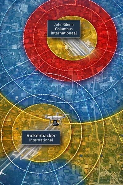 Airspace restriction map drone flight zones - ALTA SURVEY Ohio Drone survey map showing controlled airspace zones and flight restrictions near airports