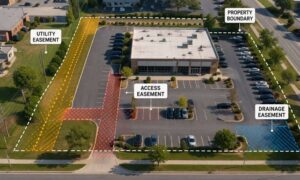 Alta land survey showing easement lines and property boundaries on a commercial site
