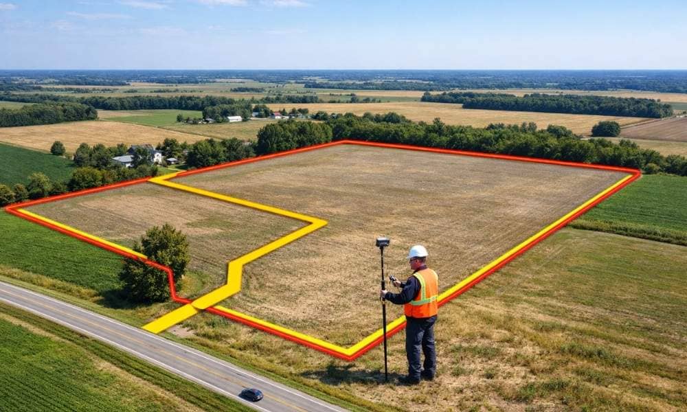 Alta survey vacant land access rights easements - ALTA SURVEY Ohio Aerial view of vacant land with property boundaries as a surveyor performs an ALTA survey