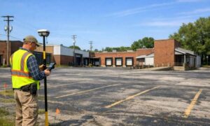 Older commercial property alta survey - ALTA SURVEY Ohio Land surveyor working at an older commercial property where ALTA survey cost can vary